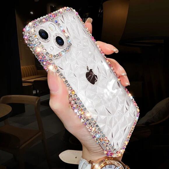 Luxury Diamond Rhinestone Crystal Bling Transparent iPhone Case 13 Pro Clear - Picture 3 of 10